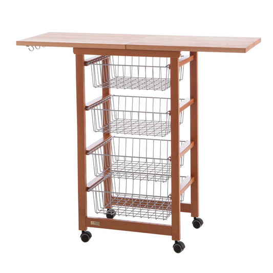 ARIT - Küchenwagen mit arbeitsplatte GASTONCINO, ausklappbarer 48 bis 96 cm, Küchenrollwagen, Küchenwagen holz, Kirsche, 3