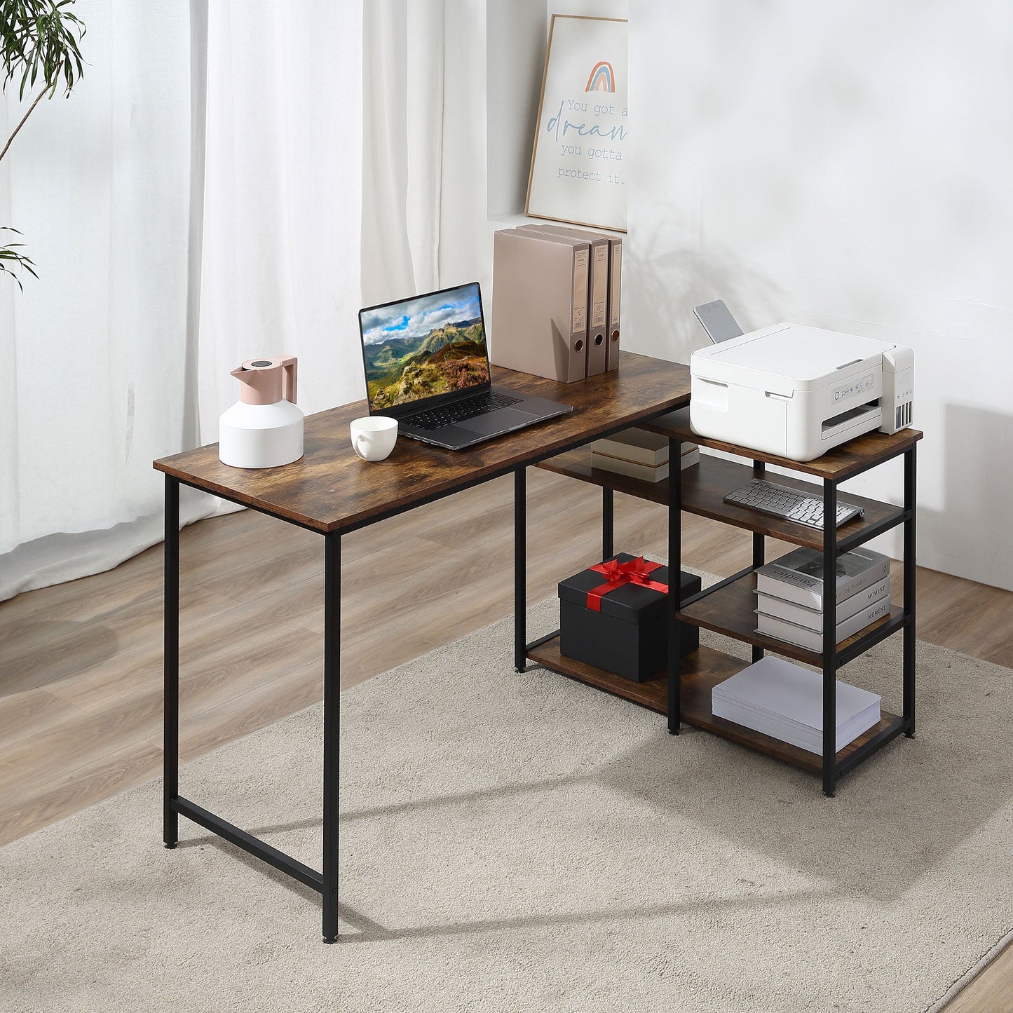 Eckschreibtisch, Schreibtisch Ecke, Schreibtisch L Form, L Schreibtisch, Schreibtisch mit Stauraum, Bürotisch, HOMCOM, 10