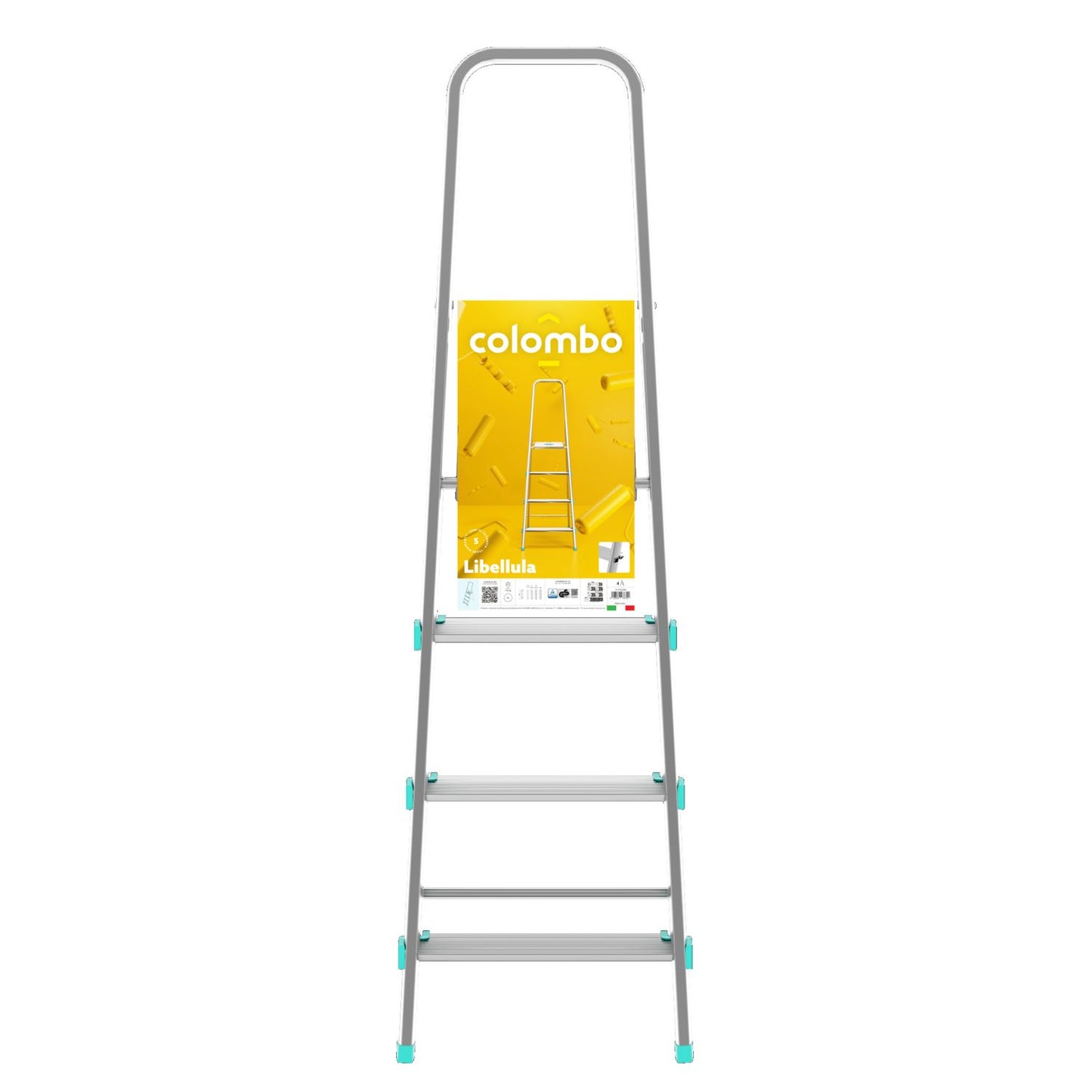 Trittleiter, Trittleiter 4 stufen, Trittleiter Klappbar, Höhe 84 cm, Max, Belastbar 150 kg, Aluminium, Hergestellt in Italien, Colombo LIBELLULA 4 stufen, 5