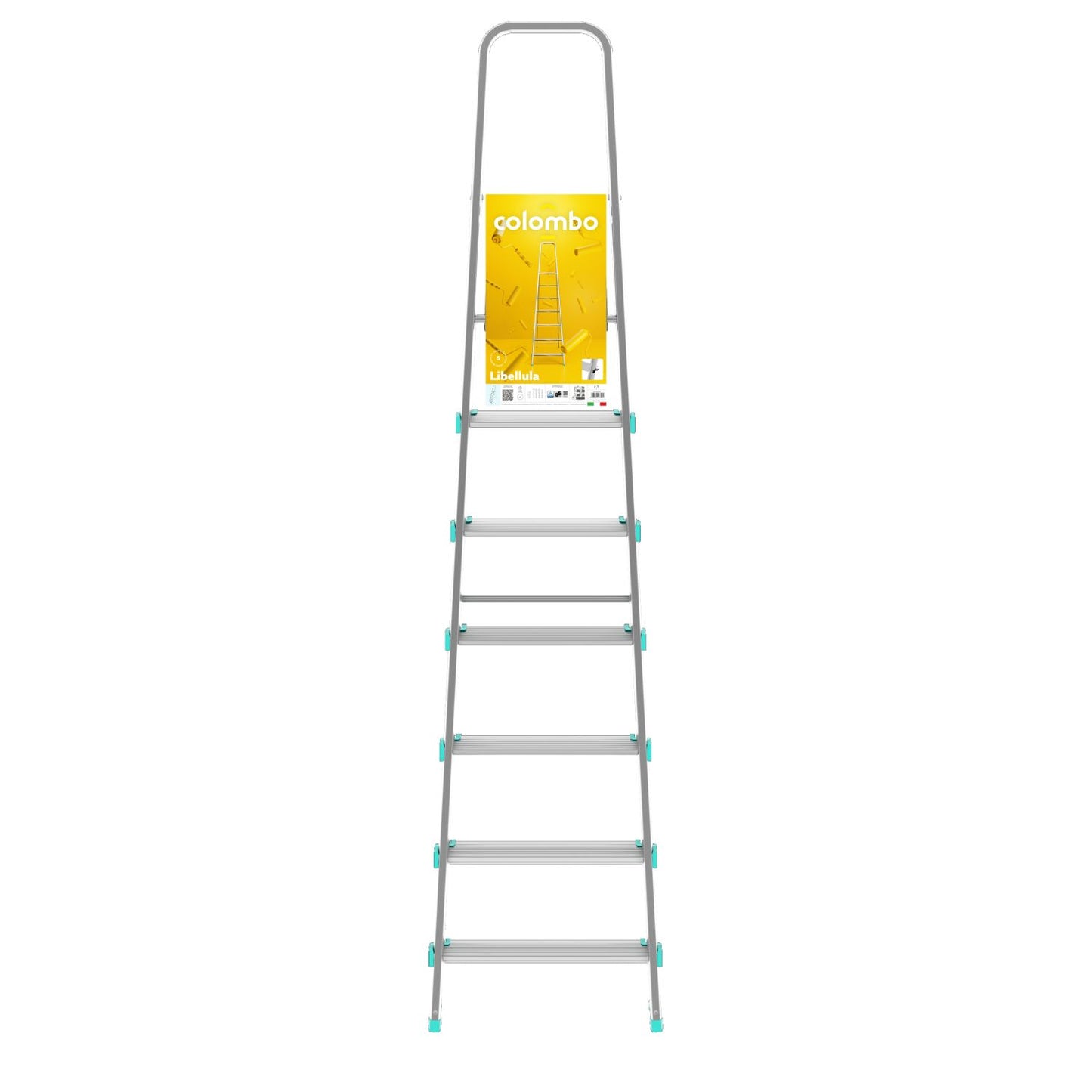 Trittleiter, Trittleiter 7 stufen, Trittleiter Klappbar, Höhe 152 cm, Max, Belastbar 150 kg, Aluminium, Hergestellt in Italien, Colombo LIBELLULA 7 stufen, 5