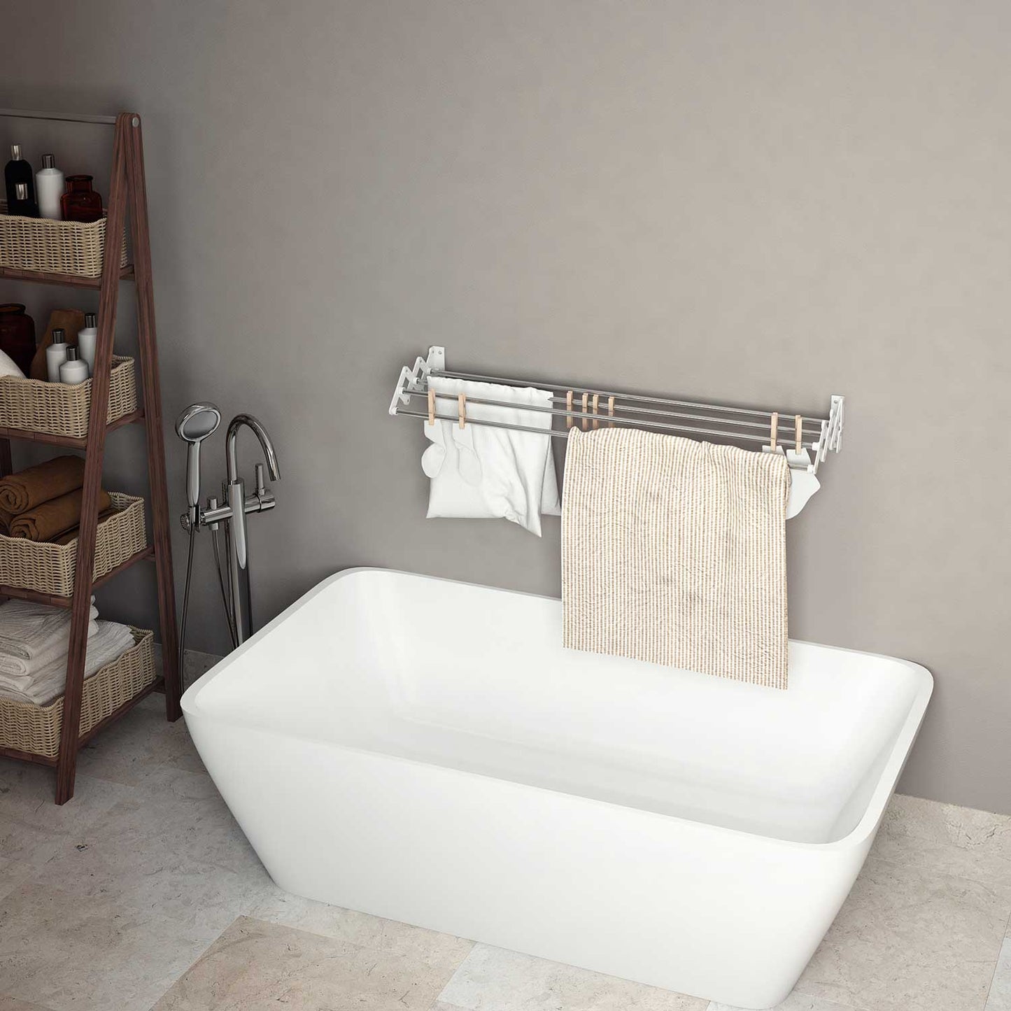 Colombo Soffietto 120 - Wäscheständer Wand, Ausziehbarer Wand-Wäschetrockner, Aluminium