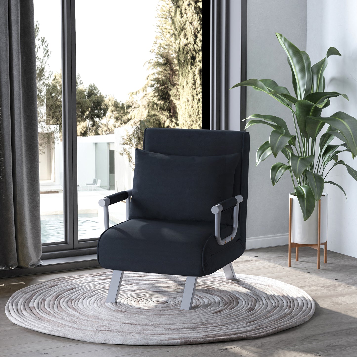 Schlafsofa, 2-in-1, mit verstellbarer Rückenlehne, abnehmbarem Bezug, Kissen, rostfrei, stabil, Polyester, Schwarz, HOMCOM, 9