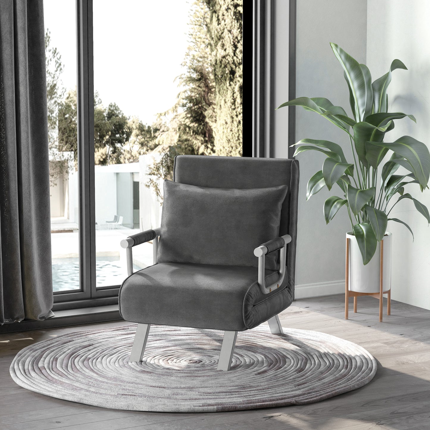 Schlafsofa mit Armlehne, 65x69x80cm, 3-in-1 Schlafsessel, Gästebett, Klappmatratze, Chaiselongue, Kunstleder, Grau, HOMCOM, 3