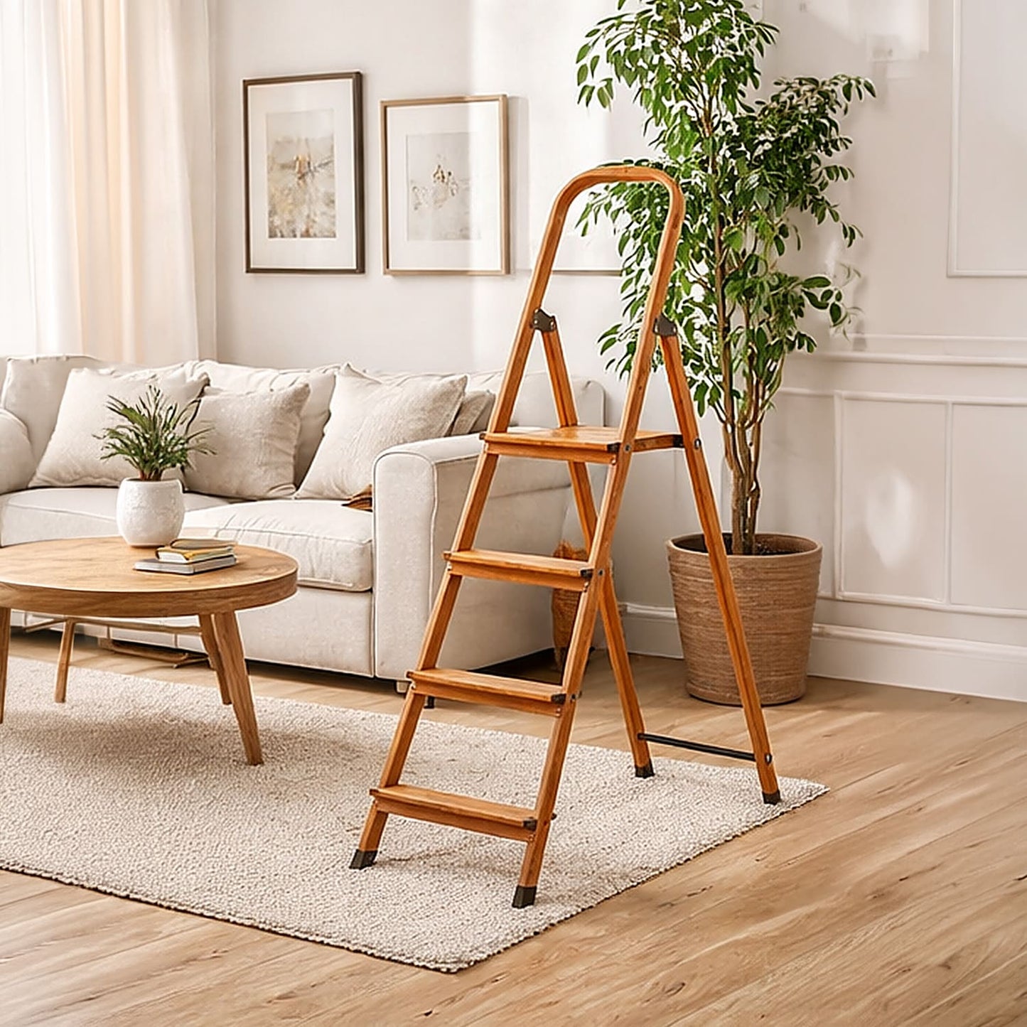 Trittleiter 4 Stufen, Holzleiter, Tatkraft Upgrade 4, livingroom step ladder