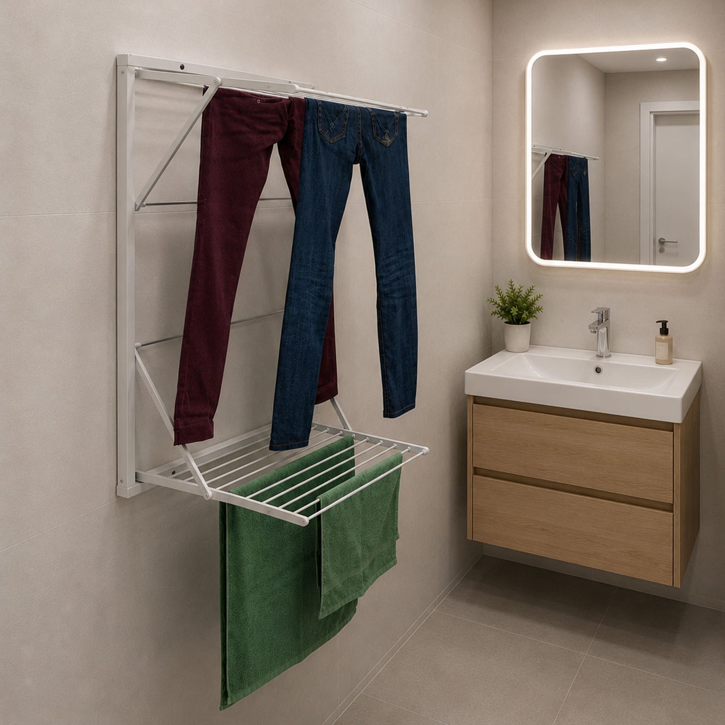 Wäscheständer wand, Wandwäschetrockner, Trockengestell für die Wand KORAL, 13 Meter Wäscheleine, Weiß, Arit Koral, Wäscheständer kaufen, 2