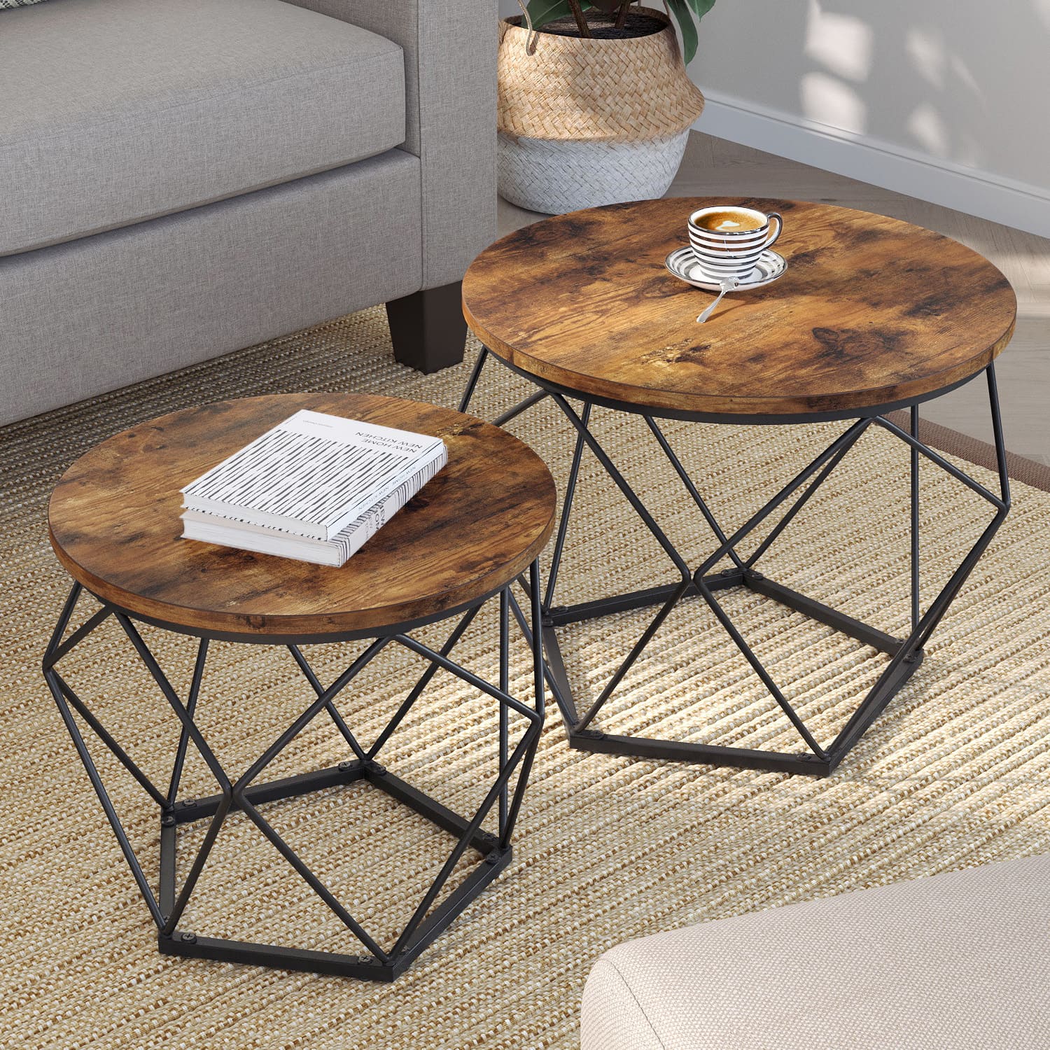 Couchtisch Round, Couchtisch Holz, Beistelltische, 2er Set, Vintage, Vasagle, Couchtisch online kaufen