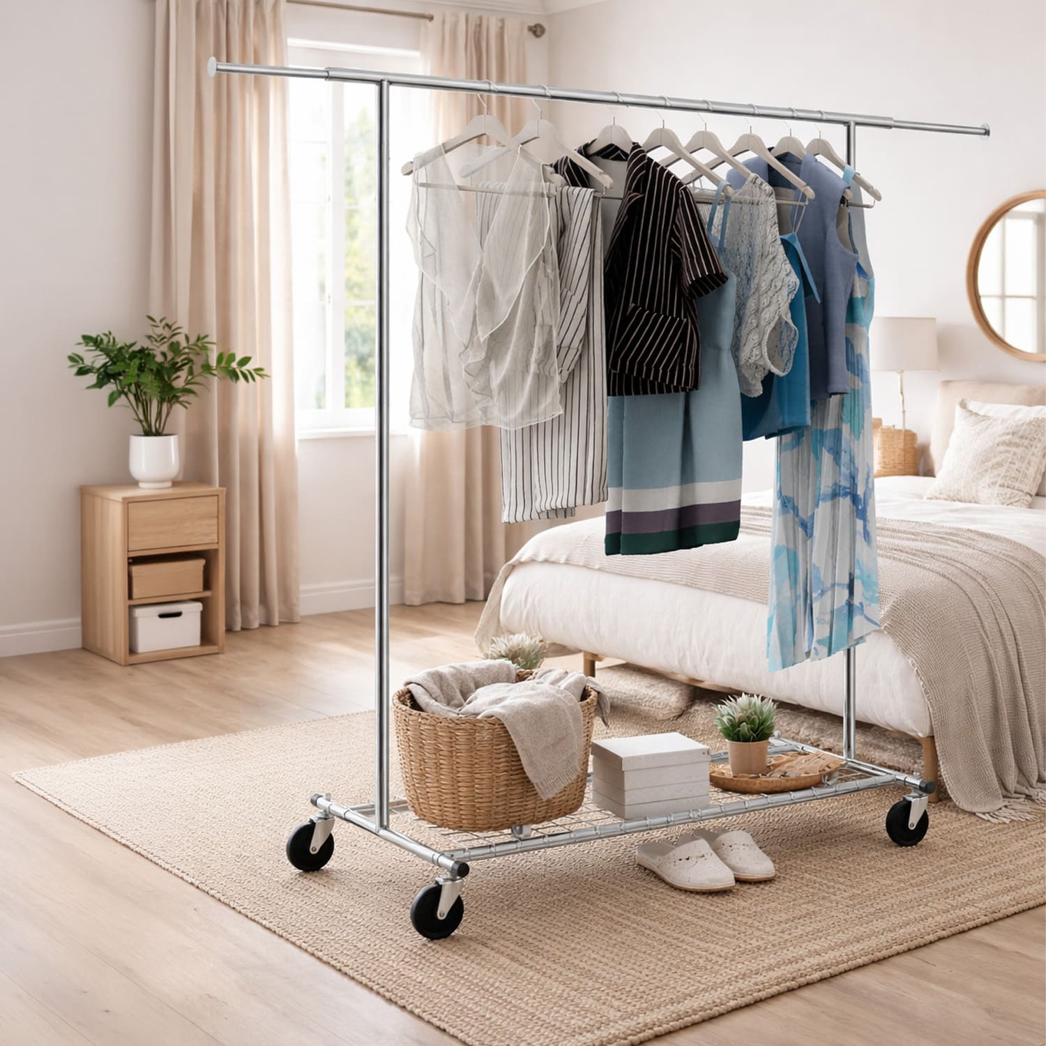  Kleiderstange mit Ablage, Kleiderständer mit Ablage, Garderobenständer mit Ablage, Garderobe mit Schuhablage
