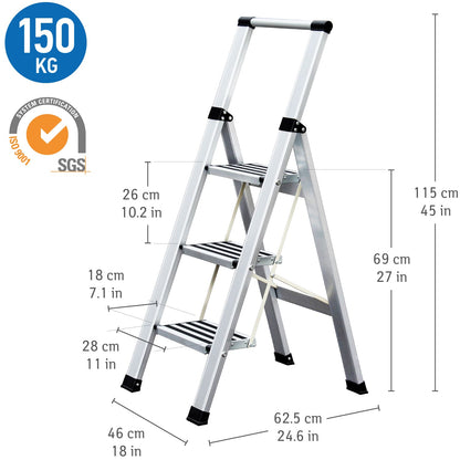 Stufen stehleiter, Solide und Stabil, Bis 150 kg, Klappleiter Haushalt, Rutschsichere Stufen, Tatkraft Adamant