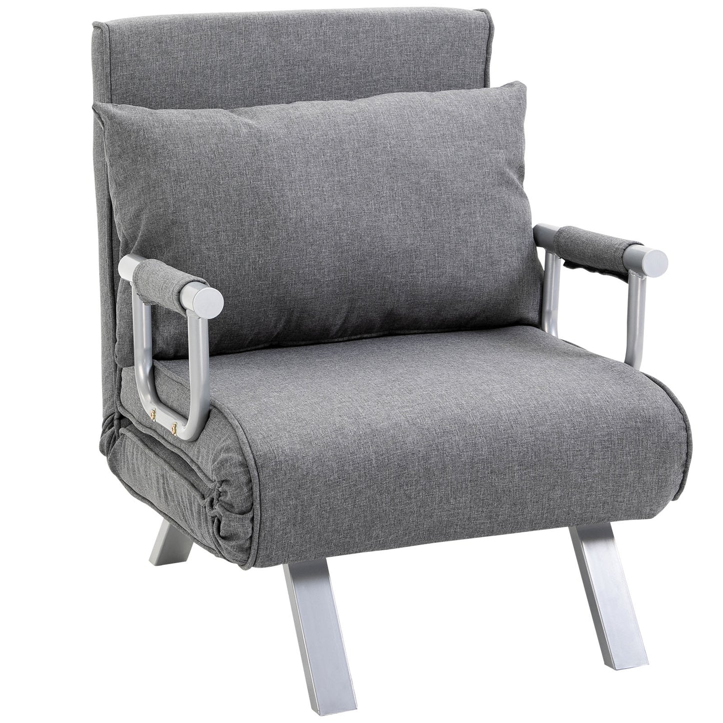 HOMCOM - Schlafsofa mit Armlehne 65x69x80cm  3-in-1 Schlafsessel, Gästebett, Chaiselongue, leinenartiges Polyester, Grau