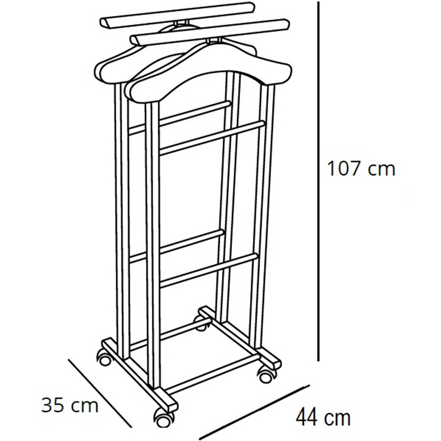 Schlafzimmerdiener CLEVER, 2 Kleiderbügeln und 2 Hosenhaltern, Gummifüße an der Basis - Farbe weiß lackiert, ARIT, 3