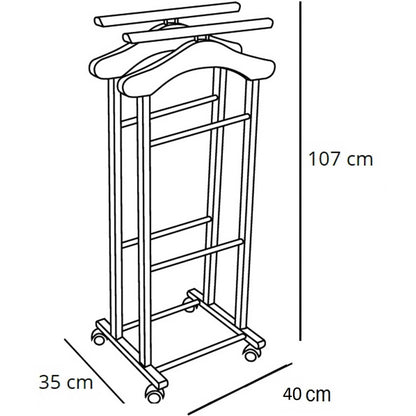 Schlafzimmerdiener CLEVER, 2 Kleiderbügeln und 2 Hosenhaltern, Gummifüße an der Basis - Farbe: Kirschbaum, ARIT, 2