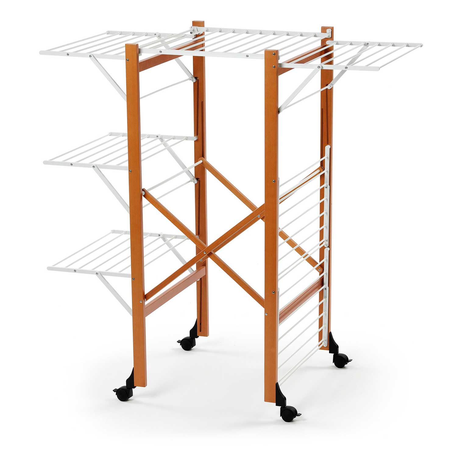 Wäscheständer Ausziehbar, Wäscheständer Holz, mit Rädern, Flügelwäschetrockner, Klappbar, 32 m Trockenraum, Aquilone, 3