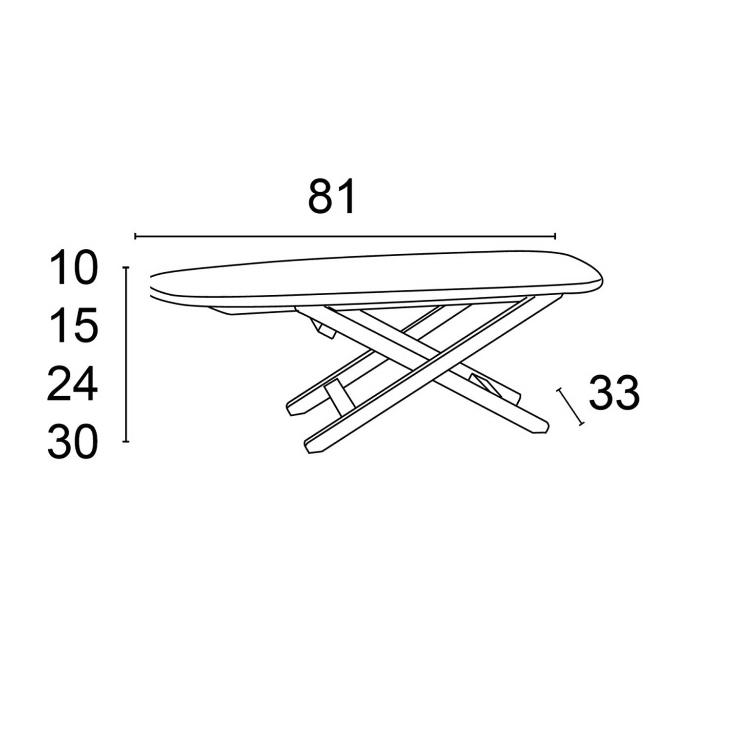 Bügeltisch MINISTYRO, Tisch-Bügeltisch, klappbar, höhenverstellbar, Arbeitsfläche 82 x 33 cm - Farbe Kirsche, 3