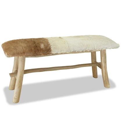Sitzbank, Sitzbank Echtleder und Teak, Bank zum Sitzen, 100 x 30 x 45 cm, vidaXL, 4