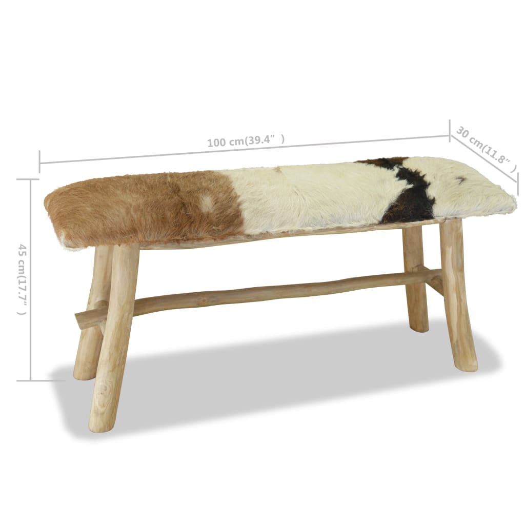 Sitzbank, Sitzbank Echtleder und Teak, Bank zum Sitzen, 100 x 30 x 45 cm, vidaXL, 7