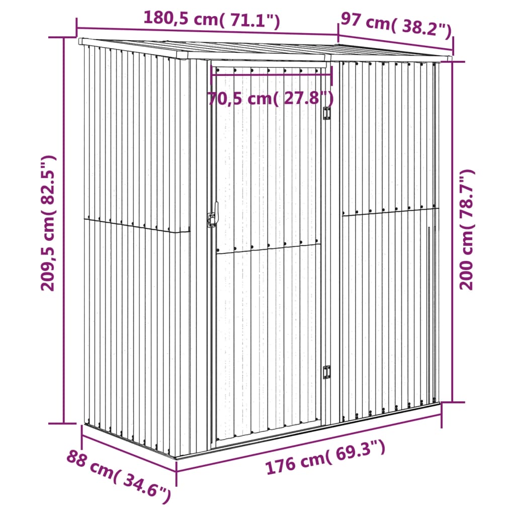 Geräteschuppen, Gerätehaus, Gartenschrank Wetterfest, Gerätehaus metall, Outdoor schrank, Verzinkter Stahl, Grau, vidaXL, 7
