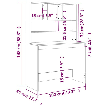 vidaXL - Schreibtisch, Schreibtisch klein, Schreibtisch mit Regal, Schwarz, 102x45x148 cm, Holzwerkstoff