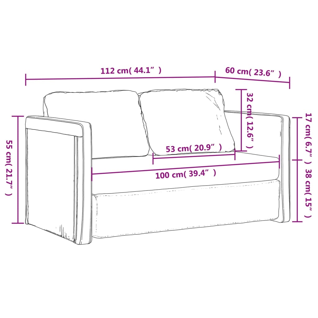 vidaXL - Bodensofa, Bodencouch, Bodensofa mit Schlaffunktion, 112x60x55 cm (112x174x55 cm), Tragfähigkeit (pro Sitz) 110 kg, Stoff, Hellgrau