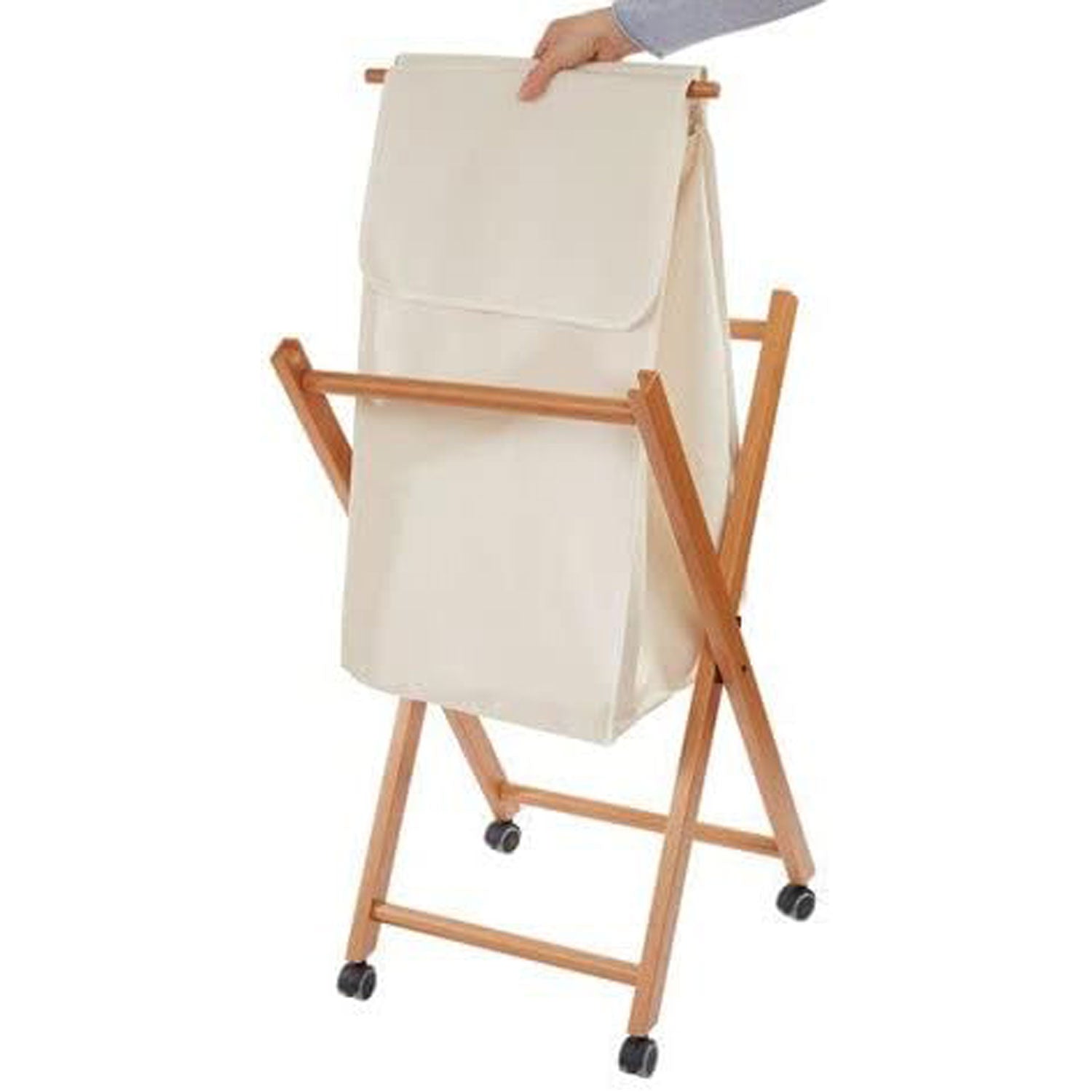 Faltbarer wäschekorb BANNY,  Wäschekorb klappbar, Wäschesammler, Holz, Faltbar - abnehmbare Tasche, Kirsche, 1