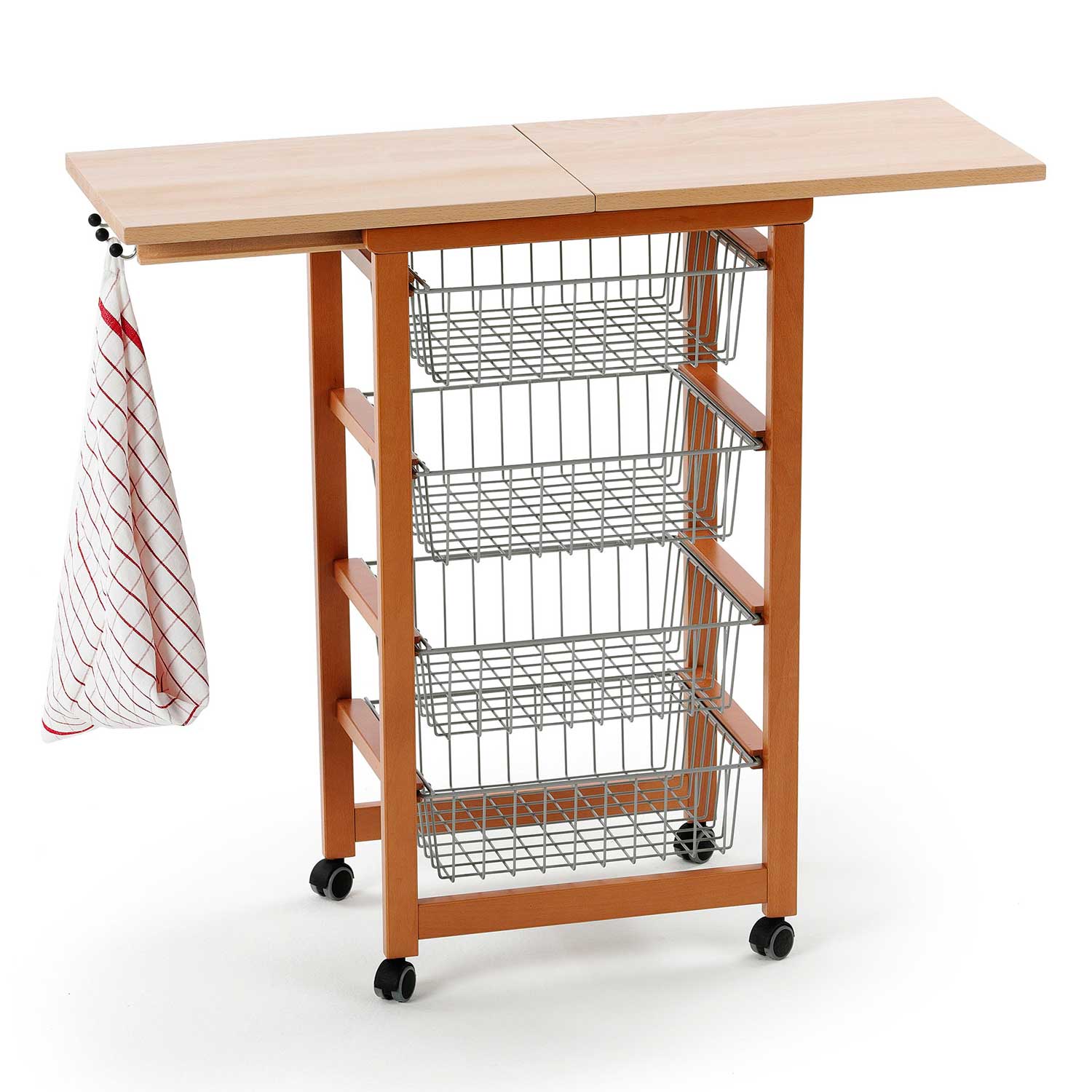 Küchenwagen mit arbeitsplatte GASTONCINO, Arbeitsplatte 48 bis 96 cm, Küchenrollwagen, Küchenwagen holz, Kirsche, ARIT