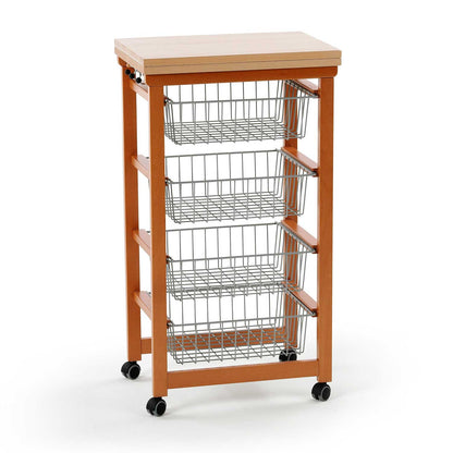 ARIT - Küchenwagen mit arbeitsplatte GASTONCINO, Arbeitsplatte 48 bis 96 cm, Küchenrollwagen, Küchenwagen holz, Kirsche, 1