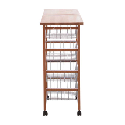 ARIT - Küchenwagen mit arbeitsplatte GASTONCINO, ausklappbarer 48 bis 96 cm, Küchenrollwagen, Küchenwagen holz, Kirsche, 7