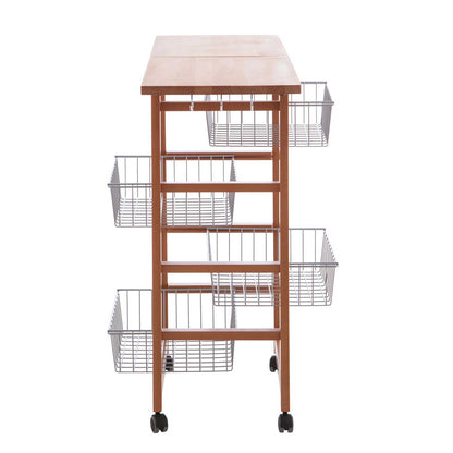 ARIT - Küchenwagen mit arbeitsplatte GASTONCINO, ausklappbarer 48 bis 96 cm, Küchenrollwagen, Küchenwagen holz, Kirsche, 5