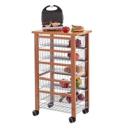 ARIT - Küchenwagen mit arbeitsplatte OLIVER, Küchenrollwagen, Rollwagen küche 5 Schiebekörbe, Küchenwagen holz, Kirsche, 2