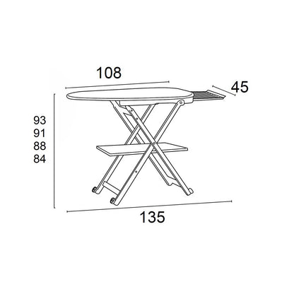 Bügeltisch STIROCOMODO, höhenverstellbar: 84-88-91-93 cm, Räder an der Basis, verschiebbarer Bügeleisenhalter - Farbe Kirschbaum, 5