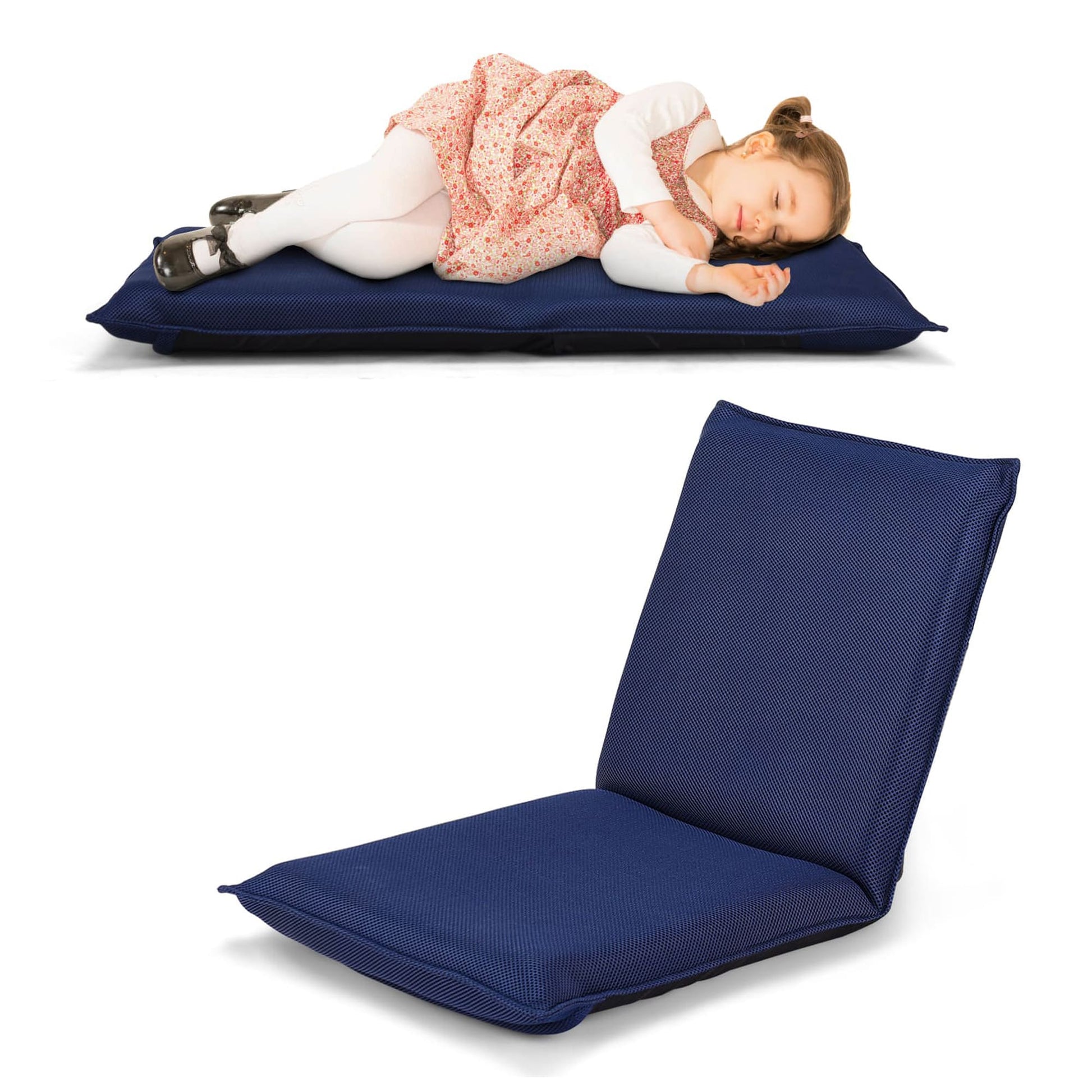 Bodensofa, Bodenstuhl Bodensessel verstellbarer Gaming-Stuhl bequeme Rückenlehne, Marineblau, Costway, 10