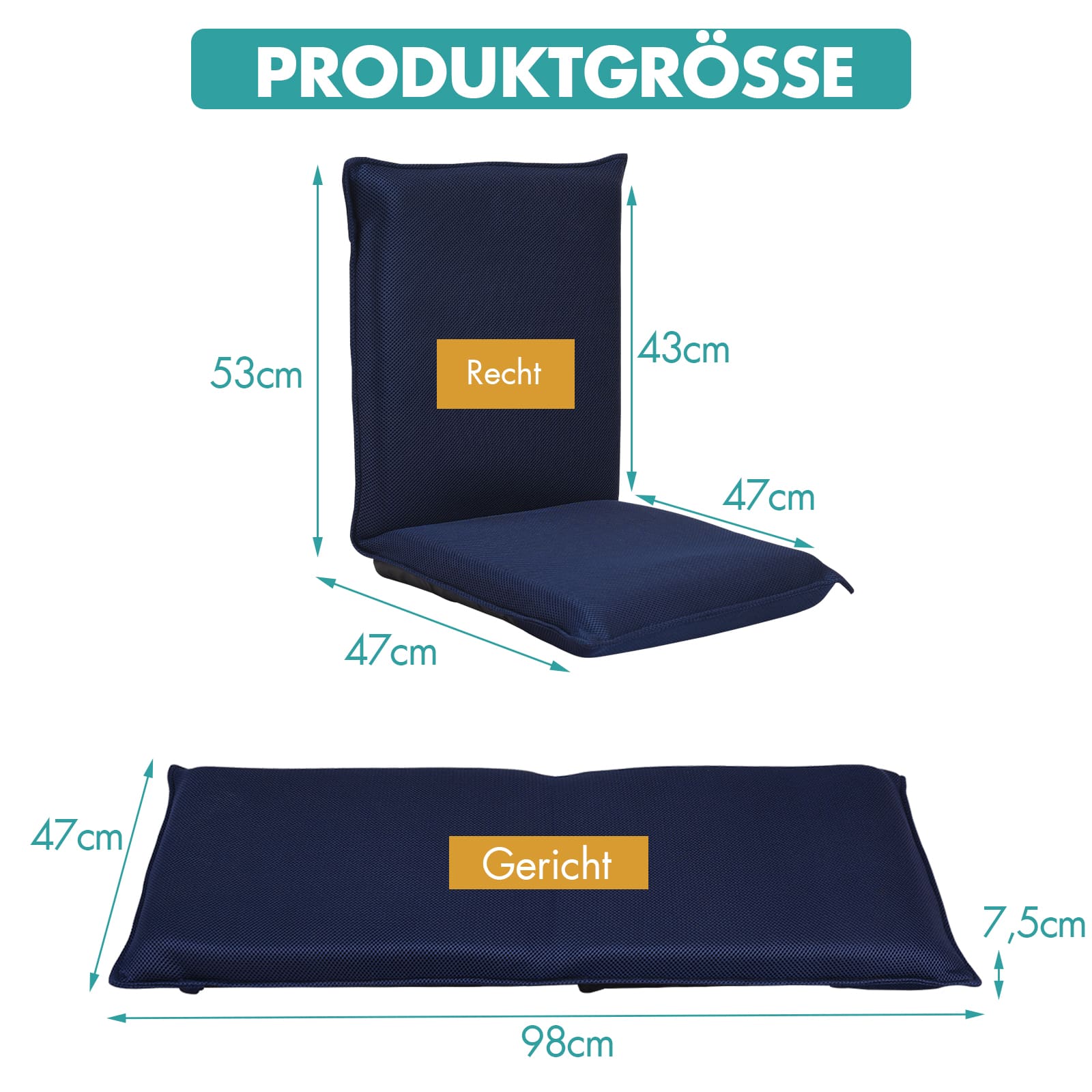 Bodensofa, Bodenstuhl Bodensessel verstellbarer Gaming-Stuhl bequeme Rückenlehne, Marineblau, Costway, 2