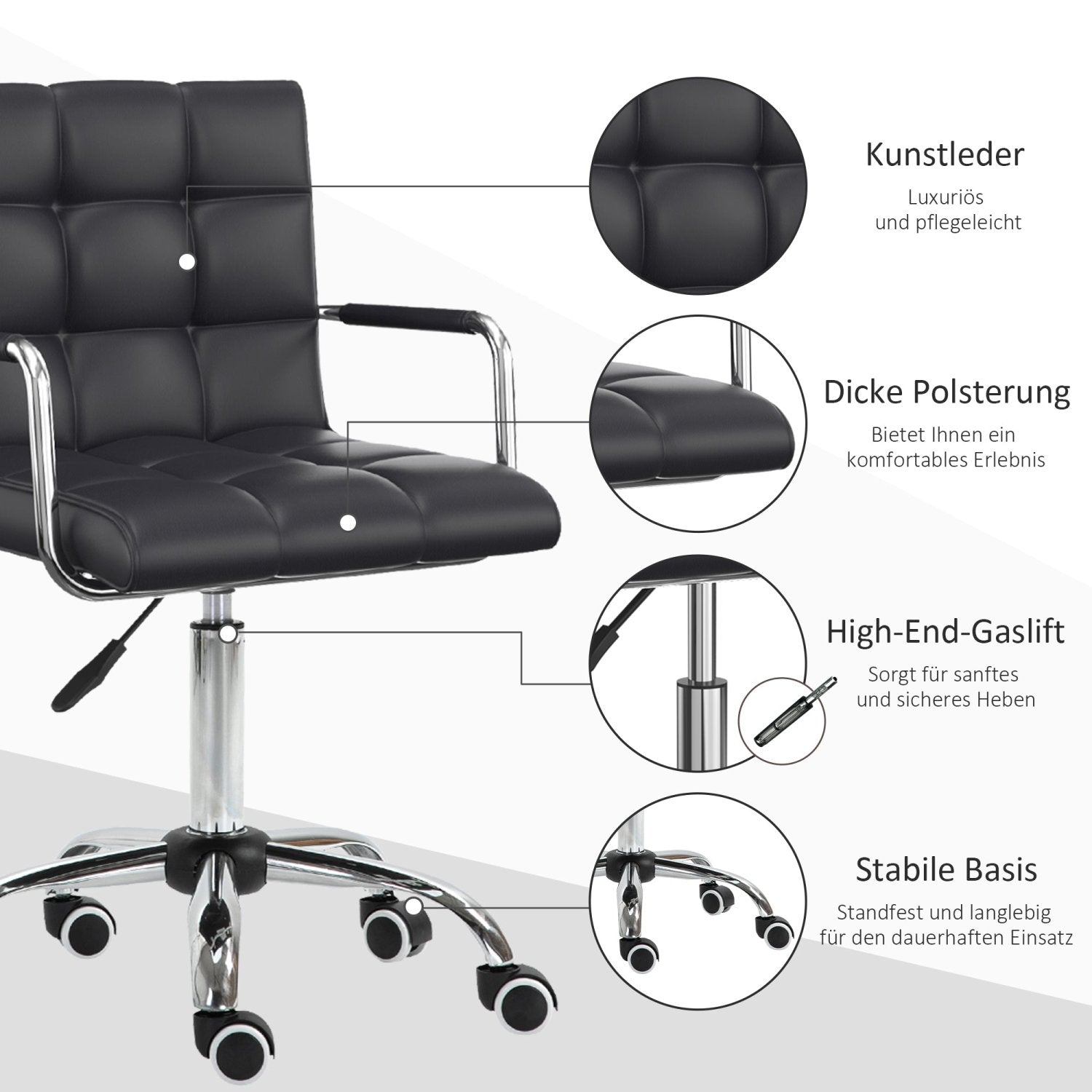 Bürostuhl, Ergonomischer Bürostuhl, Drehstuhl, Schreibtischstuhl, Kosmetikhocker Rollhocker Arbeitshocker Chefsessel, HOMCOM, 4