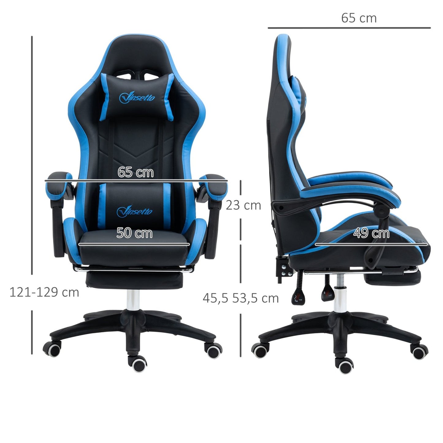 Bürostuhl, Ergonomischer Bürostuhl, Drehstuhl, Gamingstuhl, mit Lendenkissen, Kopfstütze, Blau, Vinsetto, 2