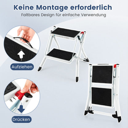 Stehleiter, Trittleiter 2 Stufen, Stehleiter 2 Stufen, Trittleiter Klappbar 20 cm Breit bis 150 kg Belastbar, Castway, 3