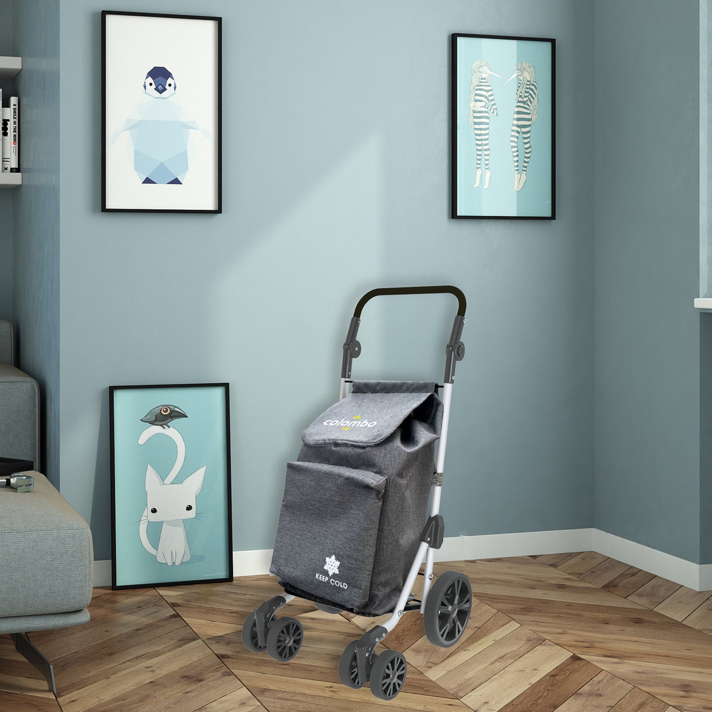 Colombo TROLL - Einkaufstrolley, Einkaufswagen, aus Aluminium, 6-Rad-Systems, große Kapazität, 60-Liter, Grey