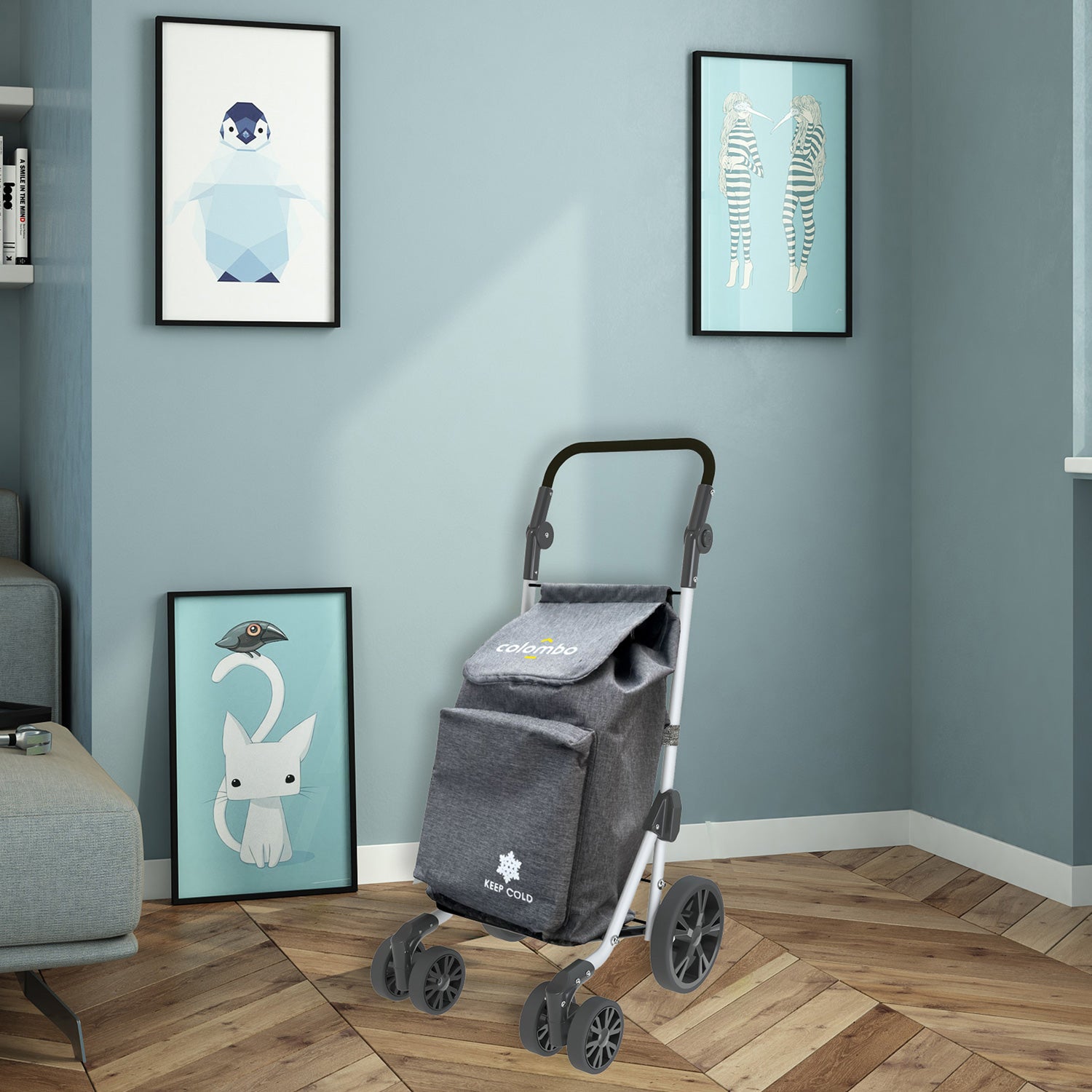 Colombo TROLL - Einkaufstrolley, Einkaufswagen, aus Aluminium, 6-Rad-Systems, große Kapazität, 60-Liter, Grey