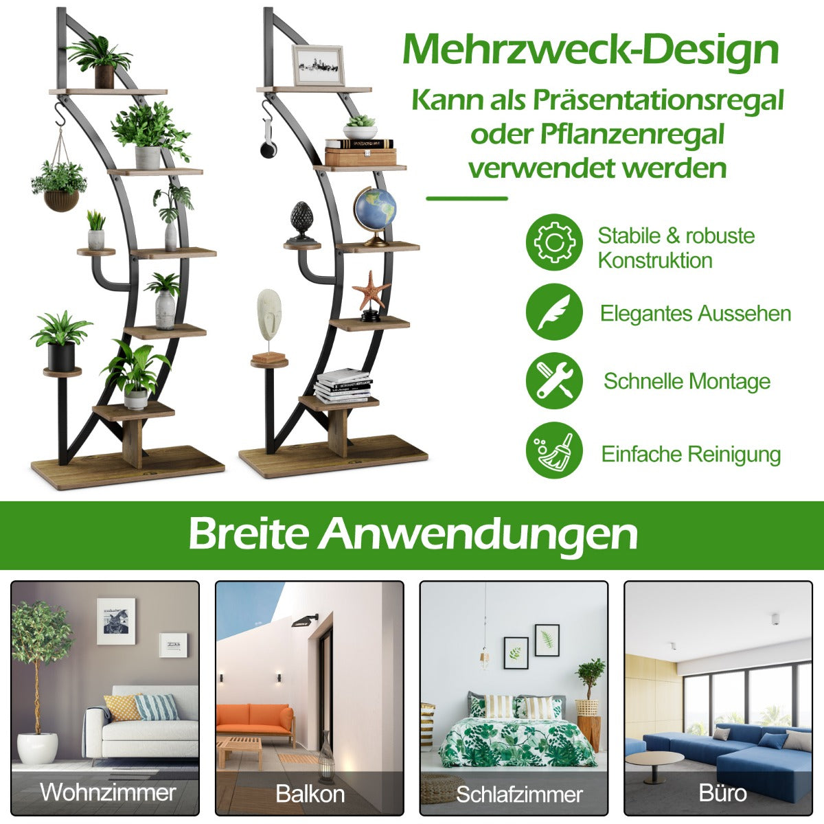Blumentreppe, Blumenregal, 7-Stufiger Hoher Metall-Pflanzenständer Gebogenes Halbmondförmiges Leiter-Pflanzenregal, Costway, 4