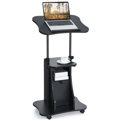 Laptoptisch, Laptopständer Höhenverstellbar, Laptoptisch mit Rollen, mit neigbarer Tischplatte und Ablagen, Costway, 1