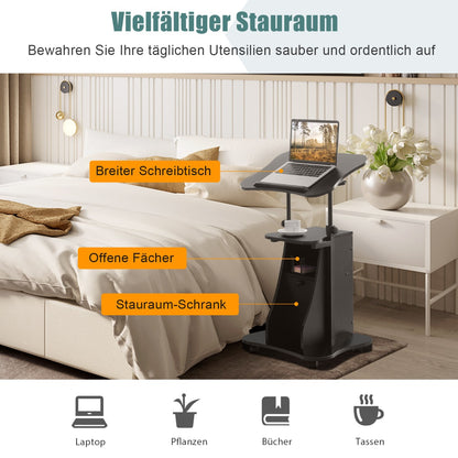 Laptoptisch, Laptopständer Höhenverstellbar, Laptoptisch Sofa, Laptoptisch Bett, mit Rollen, Schwarz, Costway, 2