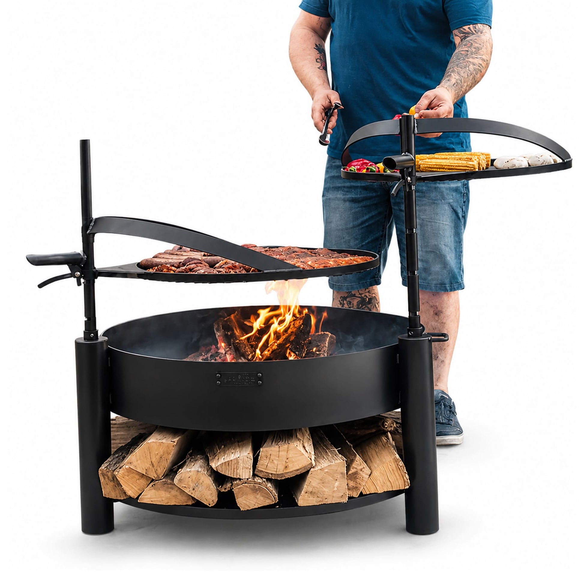 Feuerschale 80 cm, mit 2 Grillrost 60 cm und 50 cm, 2 Mast 77cm,  Cook King Montana X set, Feuerschale kaufen