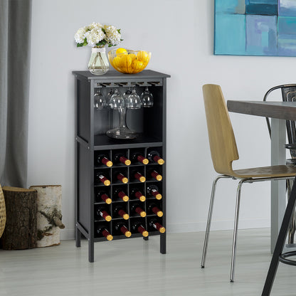 Flaschenregal, Weinregal, aus Holz, bis 20 bottles, Weinständer Holzregal Weinschrank Kolonialstil Schwarz, Costway, 6