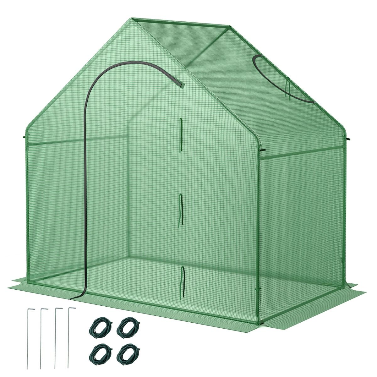 Foliengewächshaus, Gewächshaus groß, Begehbarer Gewächshaus mit PE-Abdeckung & Roll-Up Reißverschluss-Tür & Fenster, 179x100x167 cm, Grün, Costway, 2