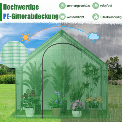 Foliengewächshaus, Gewächshaus groß, Begehbarer Gewächshaus mit PE-Abdeckung & Roll-Up Reißverschluss-Tür & Fenster, 179x100x167 cm, Grün, Costway, 4