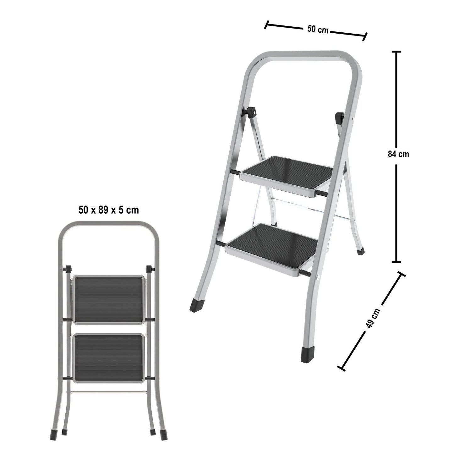 Trittleiter 2 Stufen, Klappleiter Alu, Stufenleiter, Stufengröße 30x21 cm, Max. Belastbar: 150 kg, Hergestellt in Italien, Colombo FACTOTUM ALUMINIUM Trittleiter 2 Stufen, 2