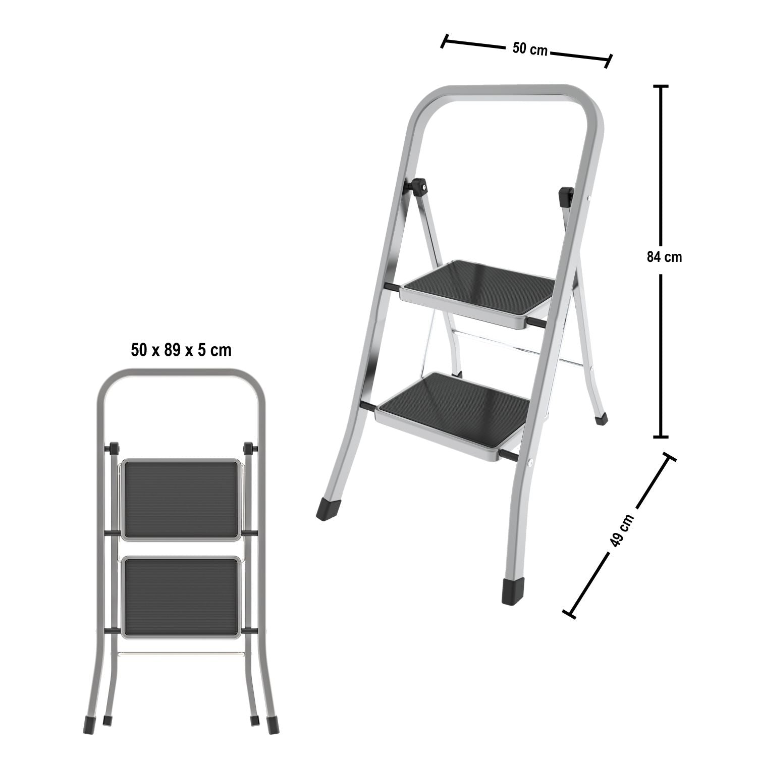Trittleiter 2 Stufen, Klappleiter Alu, Stufenleiter, Stufengröße 30x21 cm, Max. Belastbar: 150 kg, Hergestellt in Italien, Colombo FACTOTUM ALUMINIUM Trittleiter 2 Stufen, 2