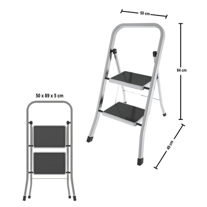 Trittleiter 2 Stufen, Klappleiter Alu, Stufenleiter, Stufengröße 30x21 cm, Max. Belastbar: 150 kg, Hergestellt in Italien, Colombo FACTOTUM ALUMINIUM Trittleiter 2 Stufen, 2