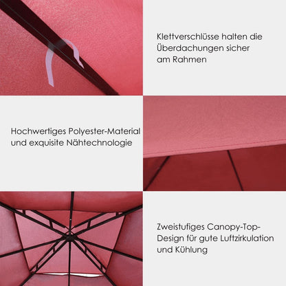 Gartenpavillon 3x3 m, Gartenpavillon metall, Ersatz-Oberabdeckung, Terrassenüberdachung für Doppelstöckigen Pavillon, Wein, Costway, 4