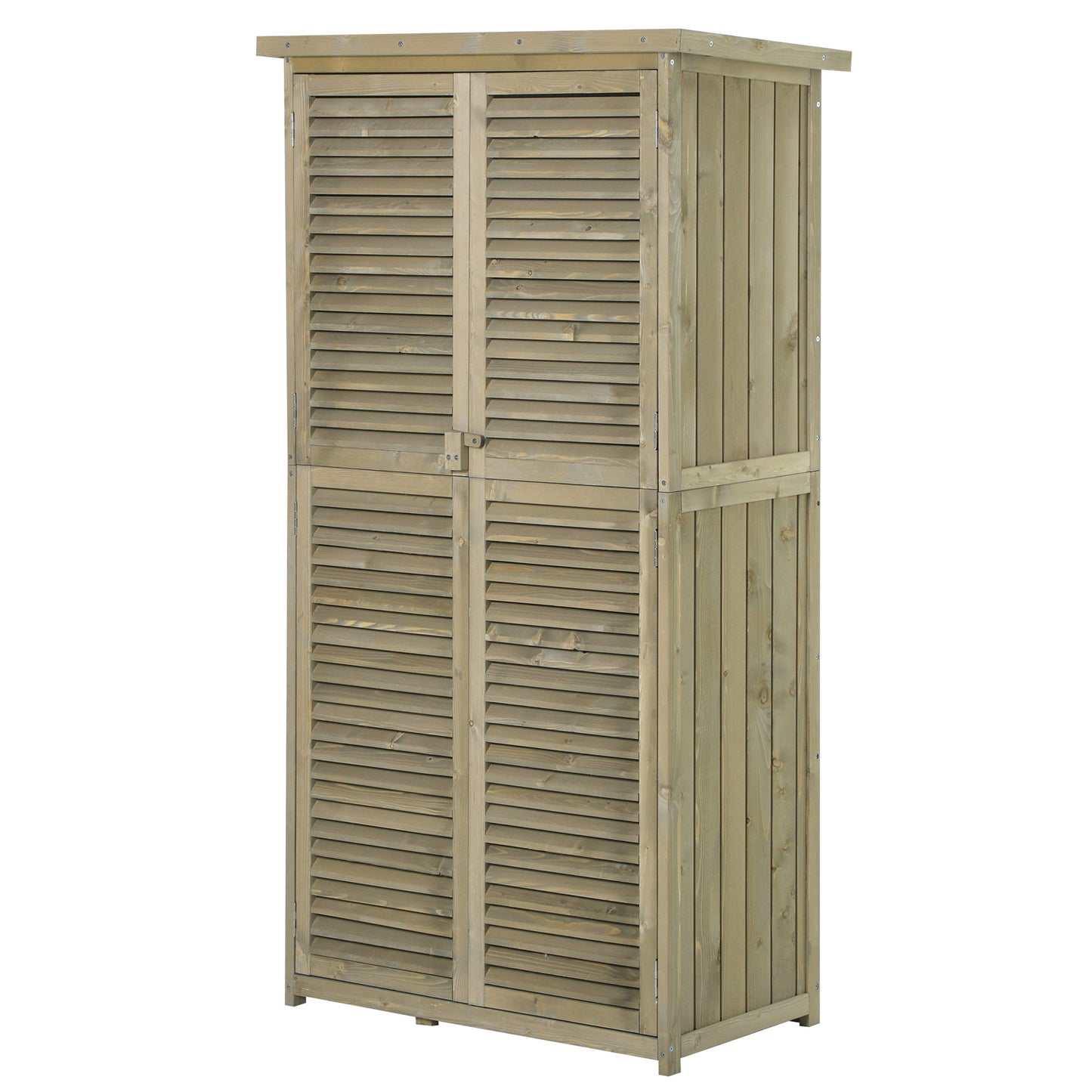 Gartenschrank Wetterfest, Gartenschrank Holz, Geräteschuppen, Gerätehaus mit Asphaltdach, Lamellentür, 4 Fächer, Outsunny, 1
