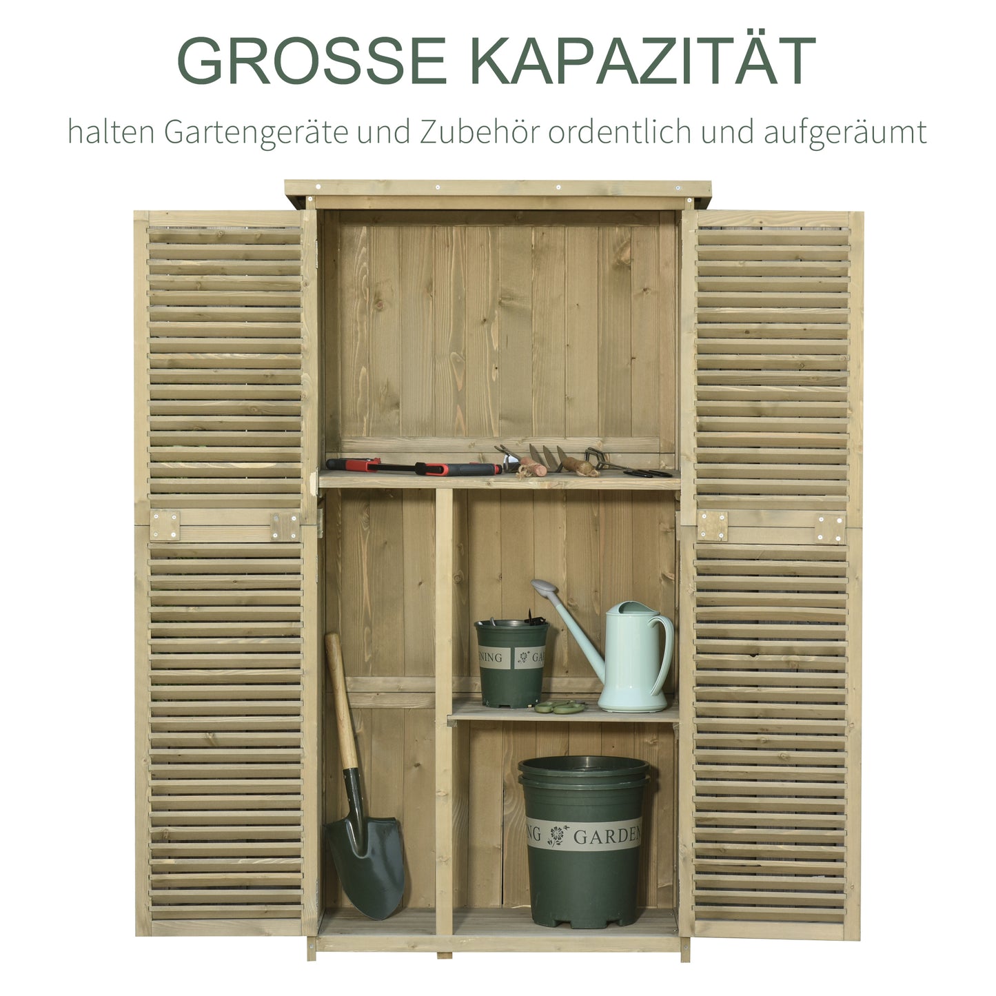 Gartenschrank Wetterfest, Gartenschrank Holz, Geräteschuppen, Gerätehaus mit Asphaltdach, Lamellentür, 4 Fächer, Outsunny, 2