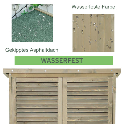 Gartenschrank Wetterfest, Gartenschrank Holz, Geräteschuppen, Gerätehaus mit Asphaltdach, Lamellentür, 4 Fächer, Outsunny, 3